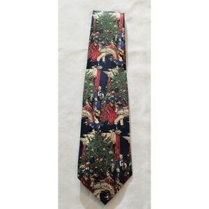 Robert Talbott Best Of Class Tie Mens Navy Silk Christmas Tree Holiday Scene